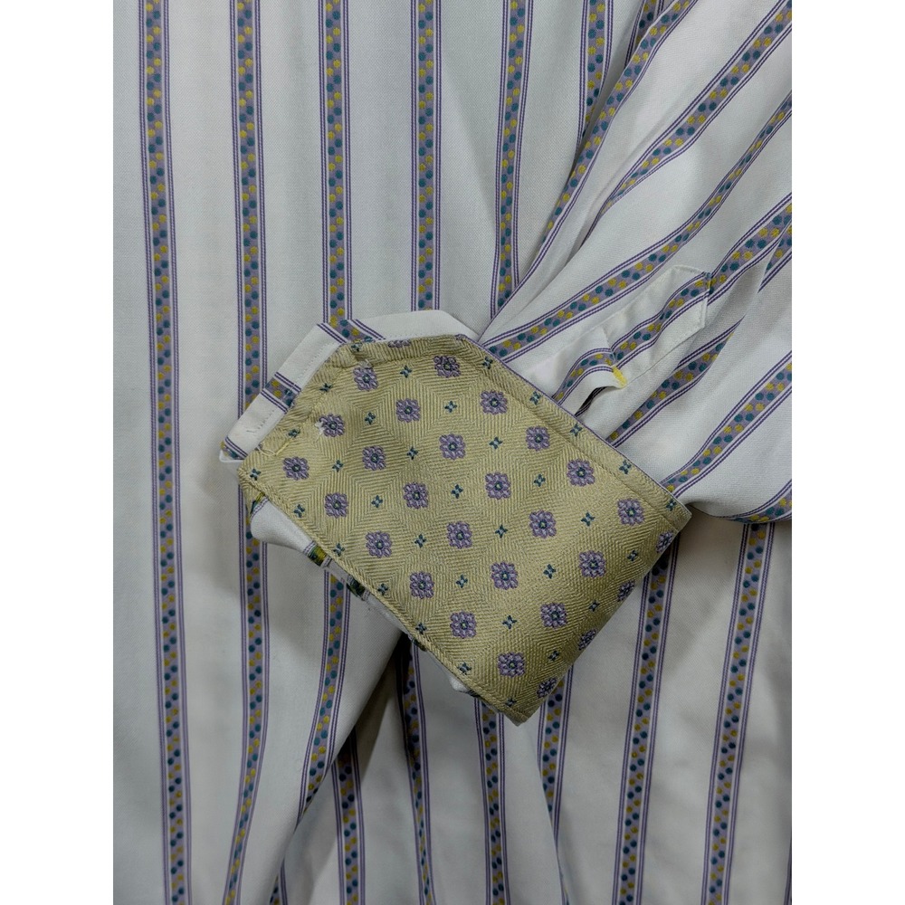 Robert Graham Mens XL Cotton Silk Striped Button Down Shirt White Purple Yellow - Picture 3 of 12